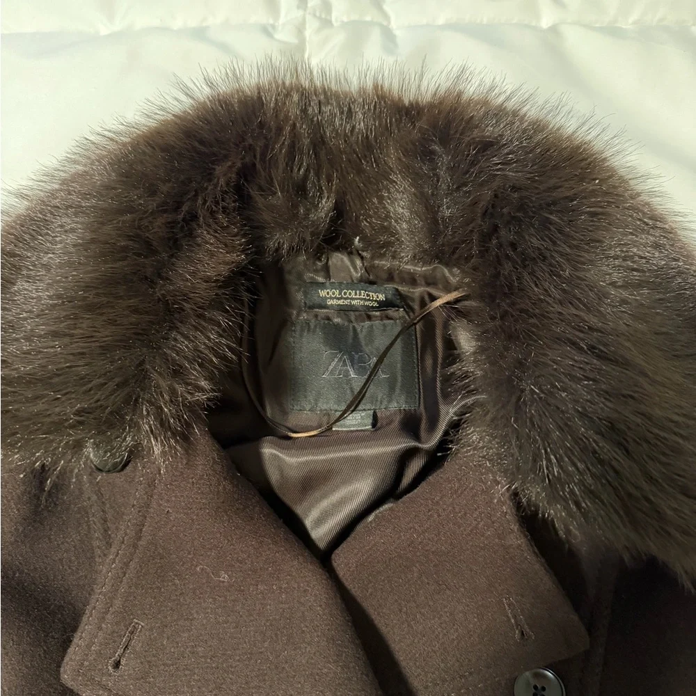 Zara Dark Brown Jacket with Faux Fur Collar - Picture 5 of 5